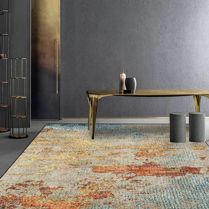 BowLift | Stylish Abstract Rug Orange Industrial Rug Polyester Washable Non-Slip Back Rug for the Living Room