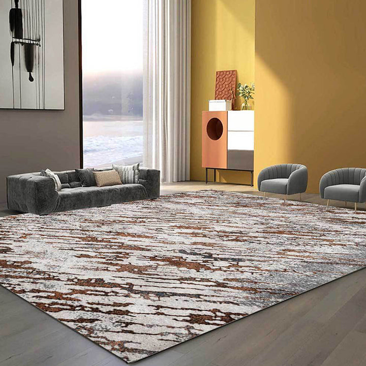 Brown and Gray Industrial Carpet Polyester Abstract Rug Washable Non-Slip Back Rug for the Living Room | Bowlift