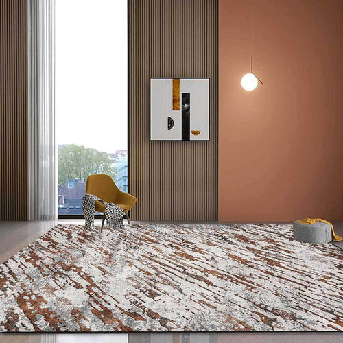 Brown and Gray Industrial Carpet Polyester Abstract Rug Washable Non-Slip Back Rug for the Living Room | Bowlift