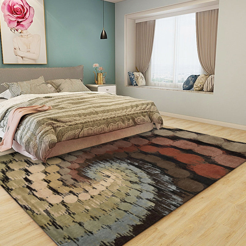 Modern Watercolor Pattern Rug Brown Multicolor Polyester Rug Machine Washable Non-Slip Rug for Bedroom | Bowlift