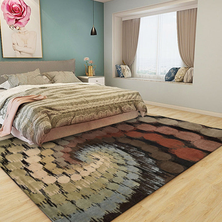 Modern Watercolor Pattern Rug Brown Multicolor Polyester Rug Machine Washable Non-Slip Rug for Bedroom | Bowlift