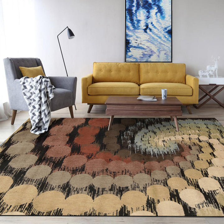 Modern Watercolor Pattern Rug Brown Multicolor Polyester Rug Machine Washable Non-Slip Rug for Bedroom | Bowlift