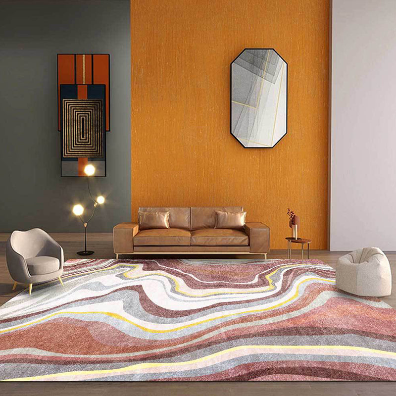 Pink and White Nordic Mat Polyester Swirl Stripe Pattern Carpet Washable Non-Slip Back Carpet for Living Room | Bowlift