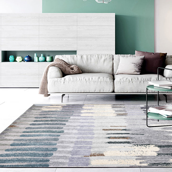 Gray Nordic Carpet Polyester Brush Stroke Pattern Carpet Washable Non-Slip Back Carpet for Living Room | Bowlift