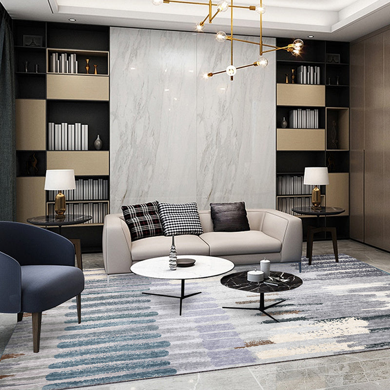 Gray Nordic Carpet Polyester Brush Stroke Pattern Carpet Washable Non-Slip Back Carpet for Living Room | Bowlift