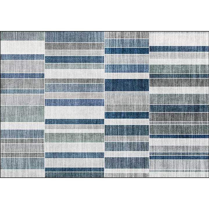 Stylish striped rug in gray and blue, contemporary rug made of polyester, washable, non-slip backing, rug for the living room | Bowlift