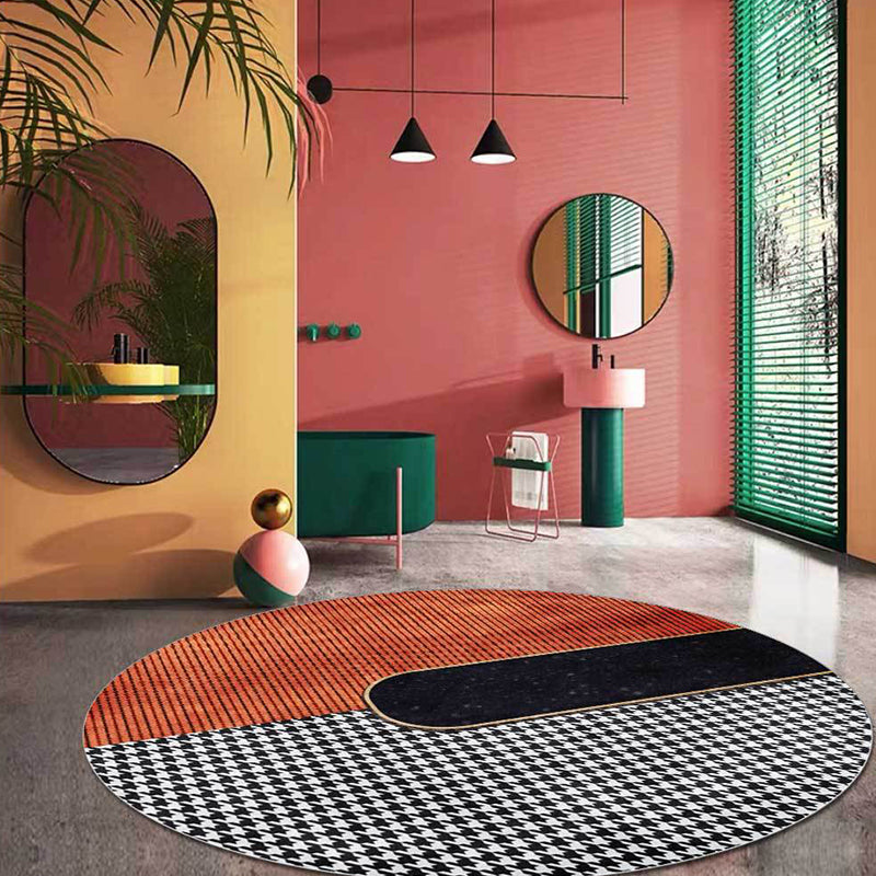 Orange and Black Modern Carpet Polyester Striped and Houndstooth Pattern Carpet Washable Non-Slip Back Carpet for Living Room | Bowlift