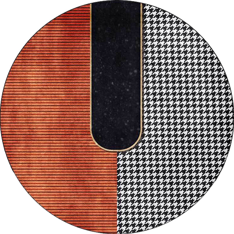 Orange and Black Modern Carpet Polyester Striped and Houndstooth Pattern Carpet Washable Non-Slip Back Carpet for Living Room | Bowlift