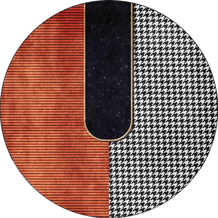 Orange and Black Modern Carpet Polyester Striped and Houndstooth Pattern Carpet Washable Non-Slip Back Carpet for Living Room | Bowlift