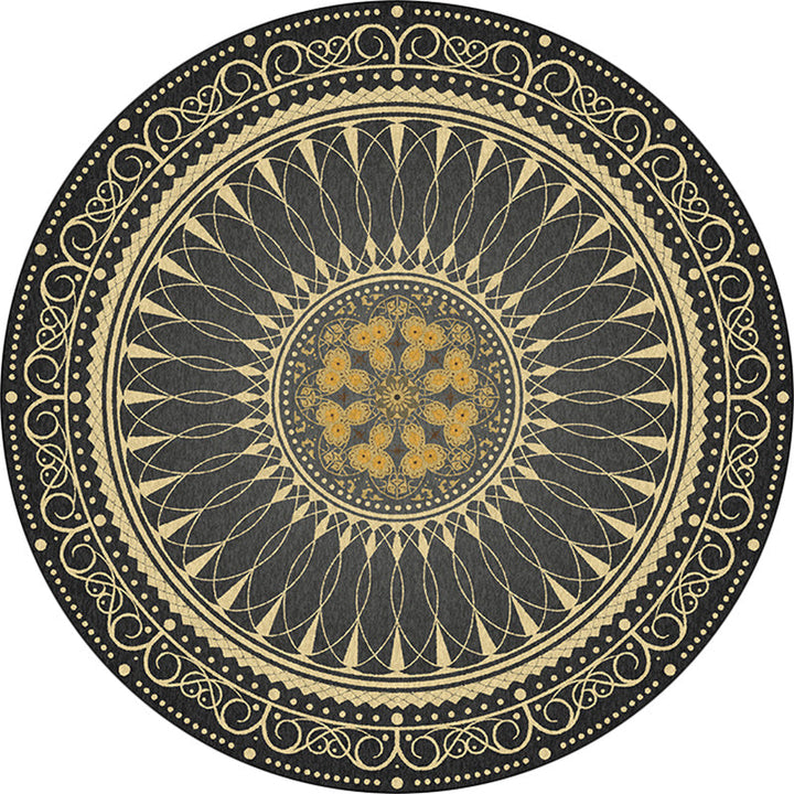 BowLift | Vintage Floral Pattern Rug Black Tribal Rug Polyester Washable Anti-Slip Backing Rug for Living Room