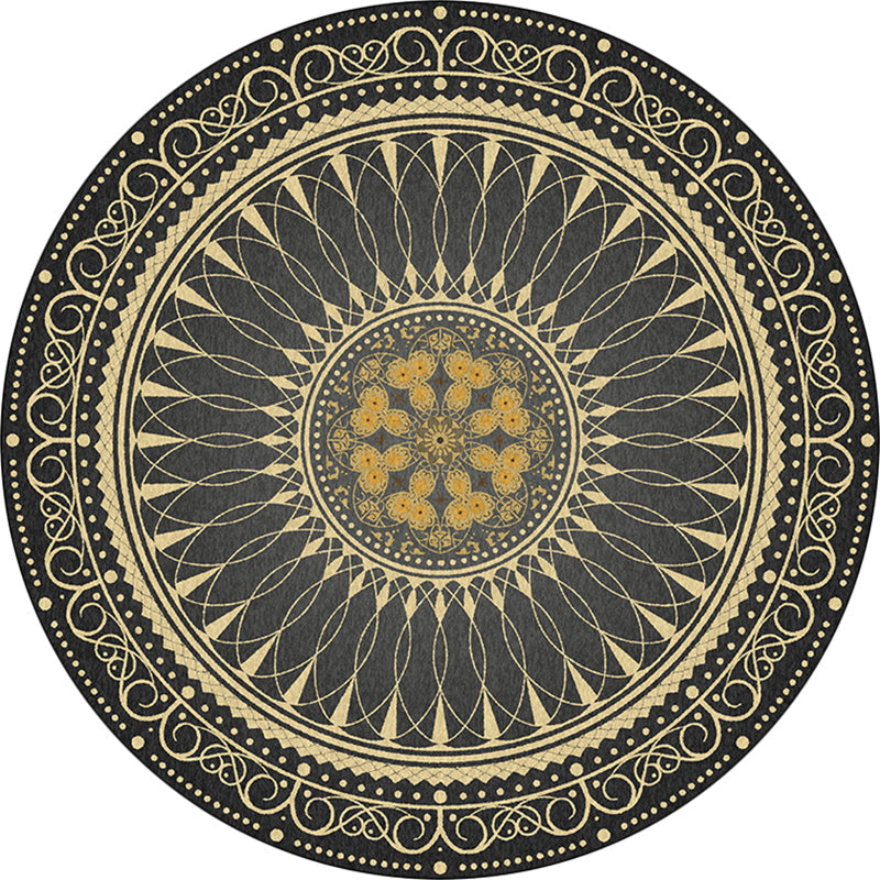 BowLift | Vintage Floral Pattern Rug Black Tribal Rug Polyester Washable Anti-Slip Backing Rug for Living Room