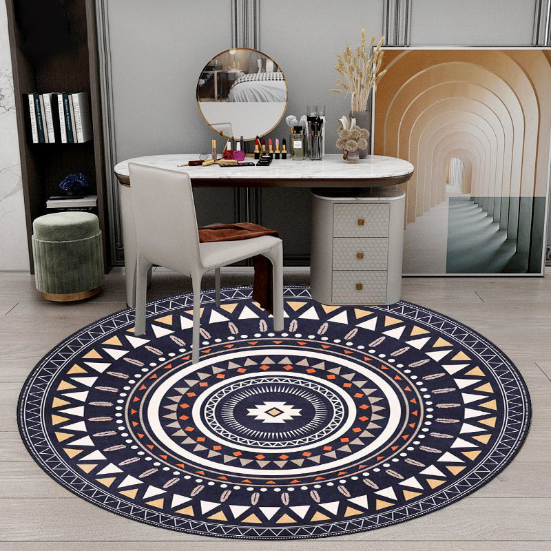BowLift | Vintage concentrated circles pattern rug blue and green tribal rug polyester washable with anti-slip backing rug for living room