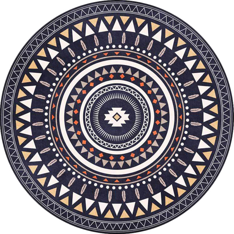 BowLift | Vintage concentrated circles pattern rug blue and green tribal rug polyester washable with anti-slip backing rug for living room