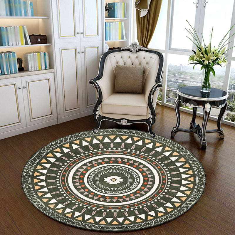 BowLift | Vintage concentrated circles pattern rug blue and green tribal rug polyester washable with anti-slip backing rug for living room