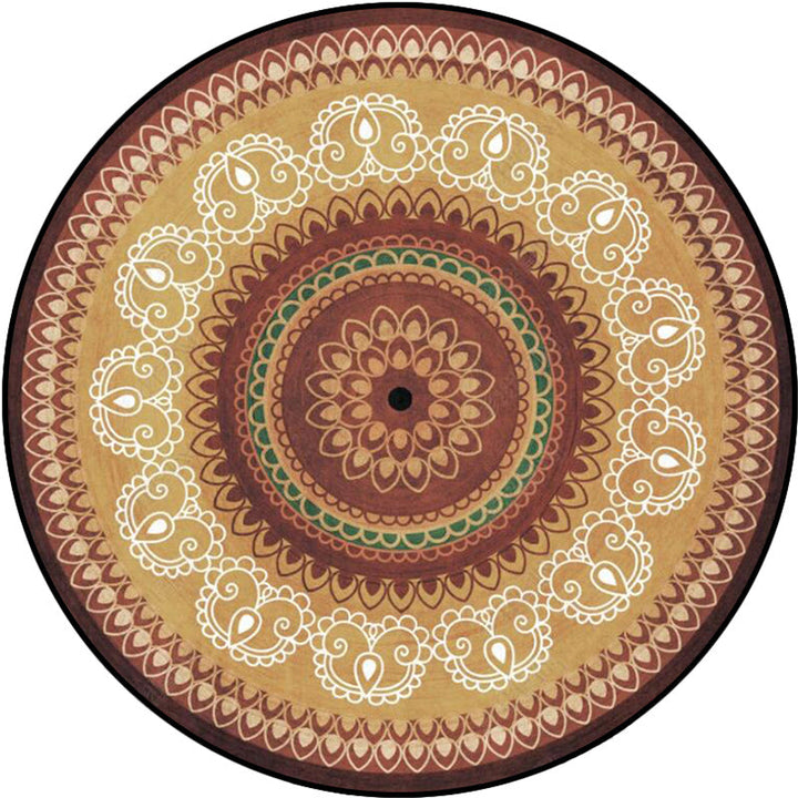 BowLift | Vintage concentrated circles pattern rug with flowers yellow tribal rug polyester washable non-slip backing rug for the living room