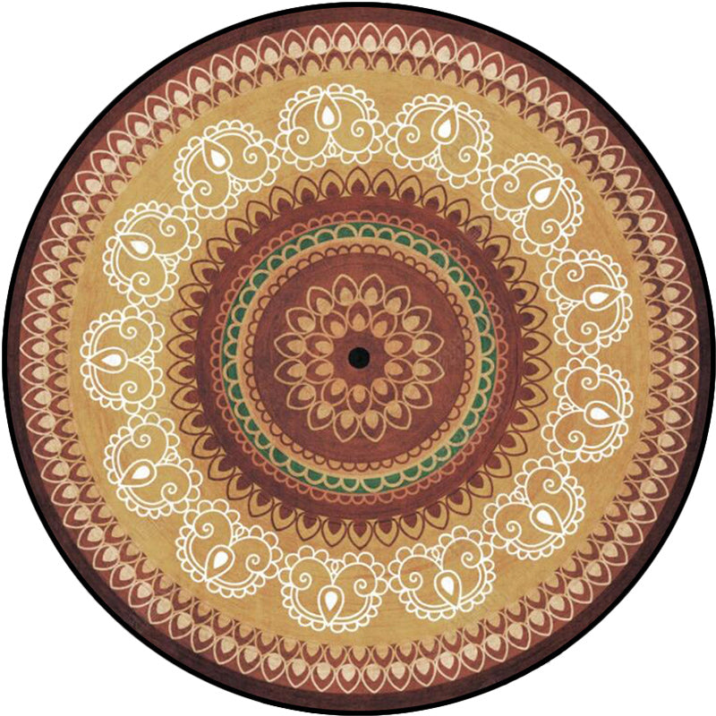 BowLift | Vintage concentrated circles pattern rug with flowers yellow tribal rug polyester washable non-slip backing rug for the living room