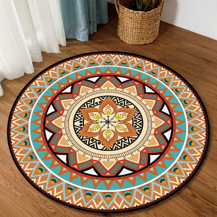 BowLift | Traditional concentric circle patterned rug with floral orange tribal rug made of polyester washable non-slip backing rug for the living room