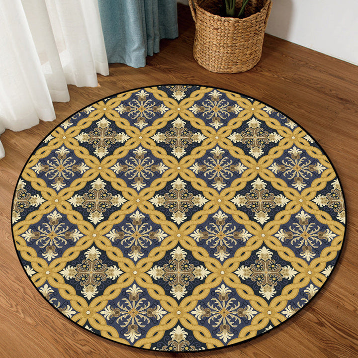 BowLift | Yellow Moroccan Polyester Azulejo and Flower Pattern Rug washable non-slip backing rug for the living room