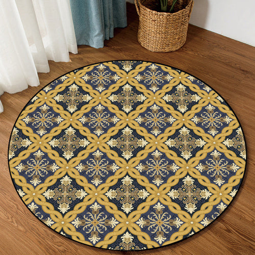 BowLift | Yellow Moroccan Polyester Azulejo and Flower Pattern Rug washable non-slip backing rug for the living room