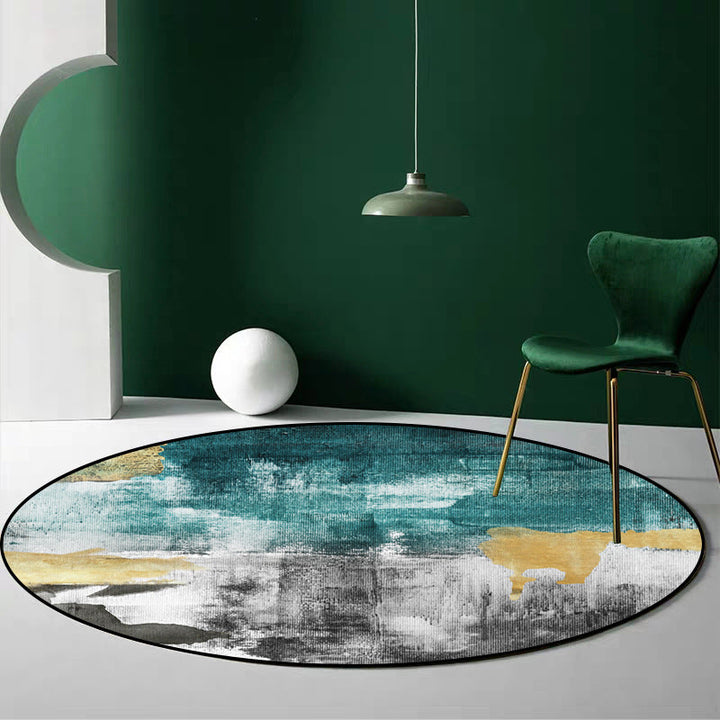 Simple modern rug in green and yellow abstract ink painting pattern rug polyester washable rug for home decor | Bowlift