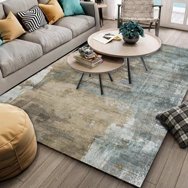 BowLift | Casual Modern Rug in Green and Brown Abstract Cement Pattern Rug Polyester Washable Non-Slip Rug for Home Decor