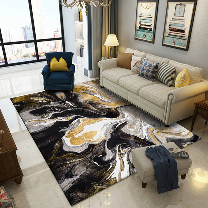 Black and yellow bedroom rug modern abstract marble pattern area rug polyester dirt-repellent washable rug | Bowlift