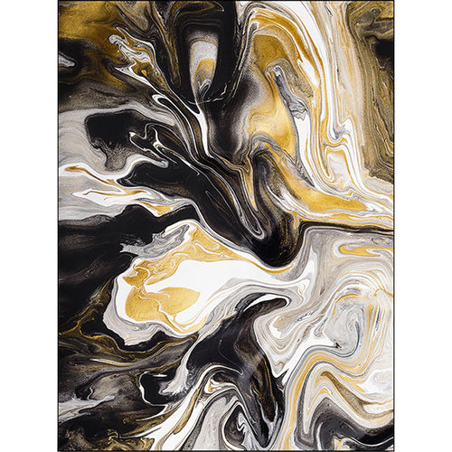 Black and yellow bedroom rug modern abstract marble pattern area rug polyester dirt-repellent washable rug | Bowlift