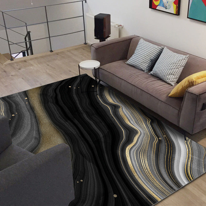 New Modern Carpet in Black and Gold Abstract Stone Vein Pattern Carpet Polyester Washable Carpet for Home Decoration | Bowlift