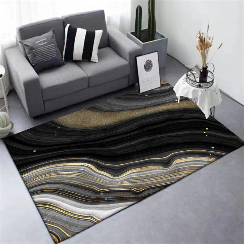 New Modern Carpet in Black and Gold Abstract Stone Vein Pattern Carpet Polyester Washable Carpet for Home Decoration | Bowlift