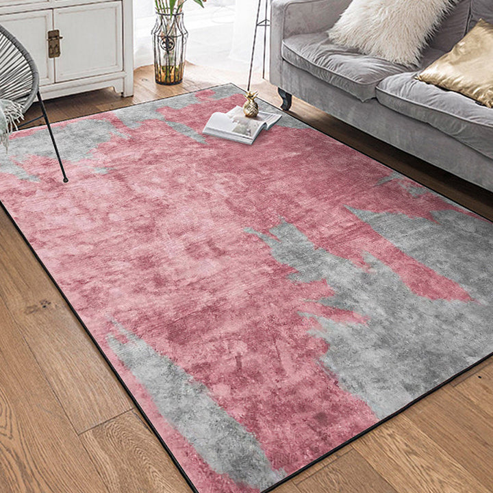 Contemporary modern rug in pink and gray with abstract paint pattern rug polyester washable rug for home decor | Bowlift