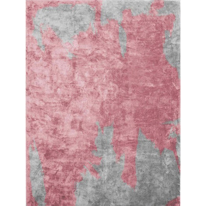 Contemporary modern rug in pink and gray with abstract paint pattern rug polyester washable rug for home decor | Bowlift