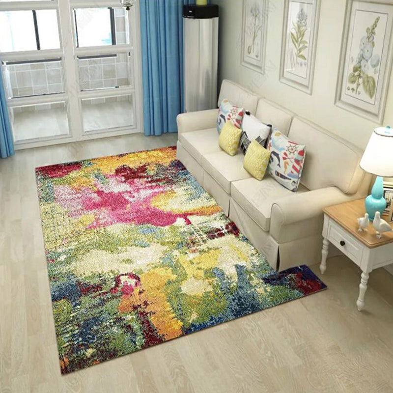 Colorful Bedroom Rug Modern Abstract Watercolor Pattern Rug Polyester Machine Washable Rug | Bowlift