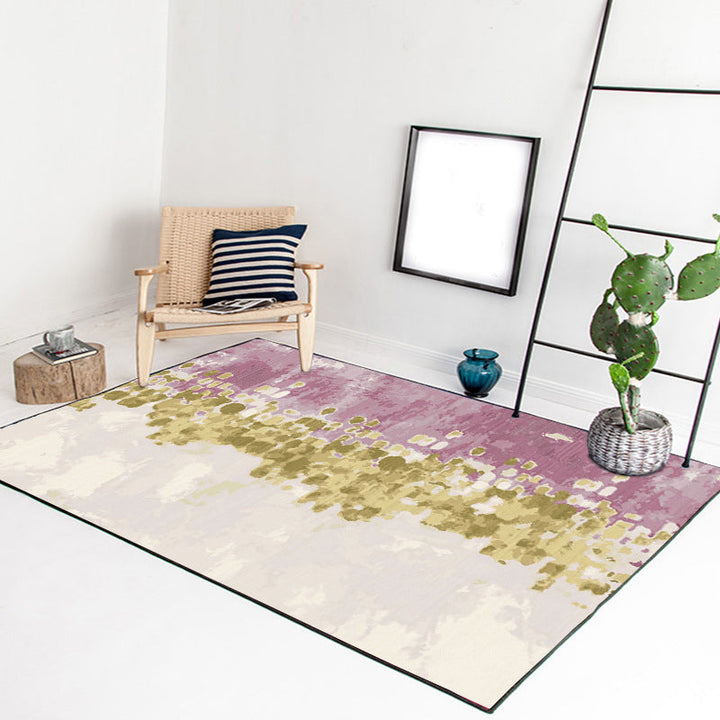 Ivory and Pink Bedroom Rug Modern Abstract Painting Pattern Rug Polyester Washable Rug | Bowlift