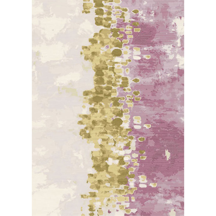 Ivory and Pink Bedroom Rug Modern Abstract Painting Pattern Rug Polyester Washable Rug | Bowlift
