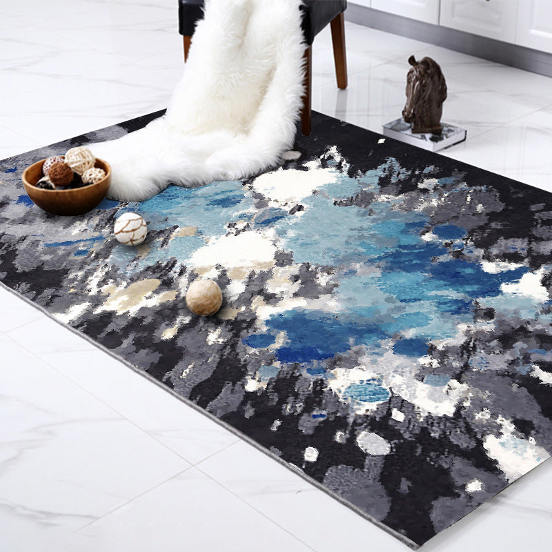 Casual Modern Rug in Blue and Black Abstract Ink Painting Pattern Rug Polyester Washable Rug for Home Decoration | Bowlift