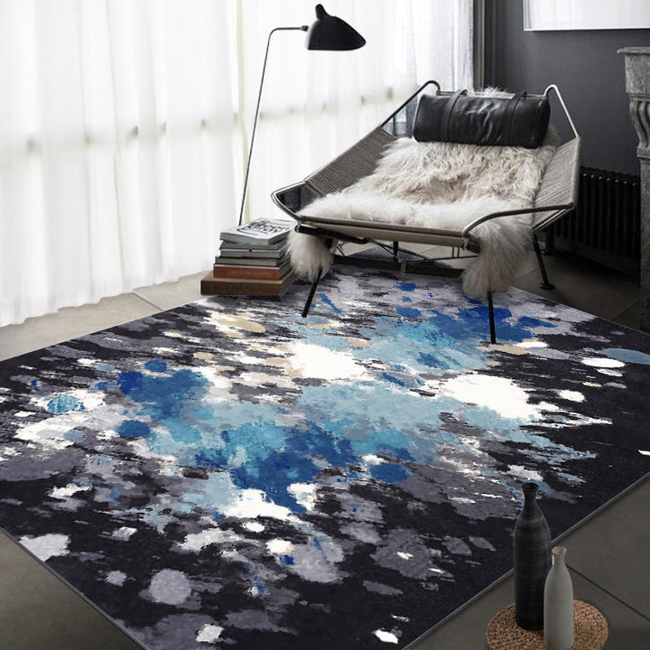 Casual Modern Rug in Blue and Black Abstract Ink Painting Pattern Rug Polyester Washable Rug for Home Decoration | Bowlift