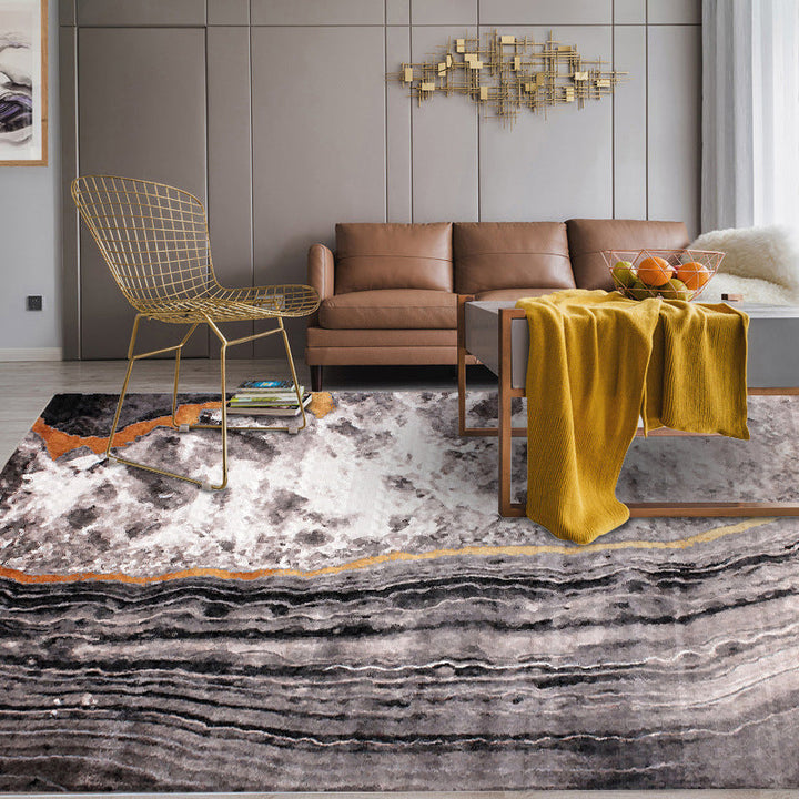Gray bedroom rug modern abstract stone pattern area rug polyester washable non-slip backing rug | Bowlift
