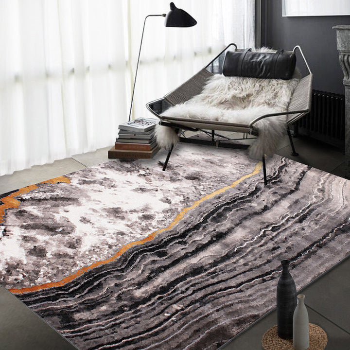 Gray bedroom rug modern abstract stone pattern area rug polyester washable non-slip backing rug | Bowlift