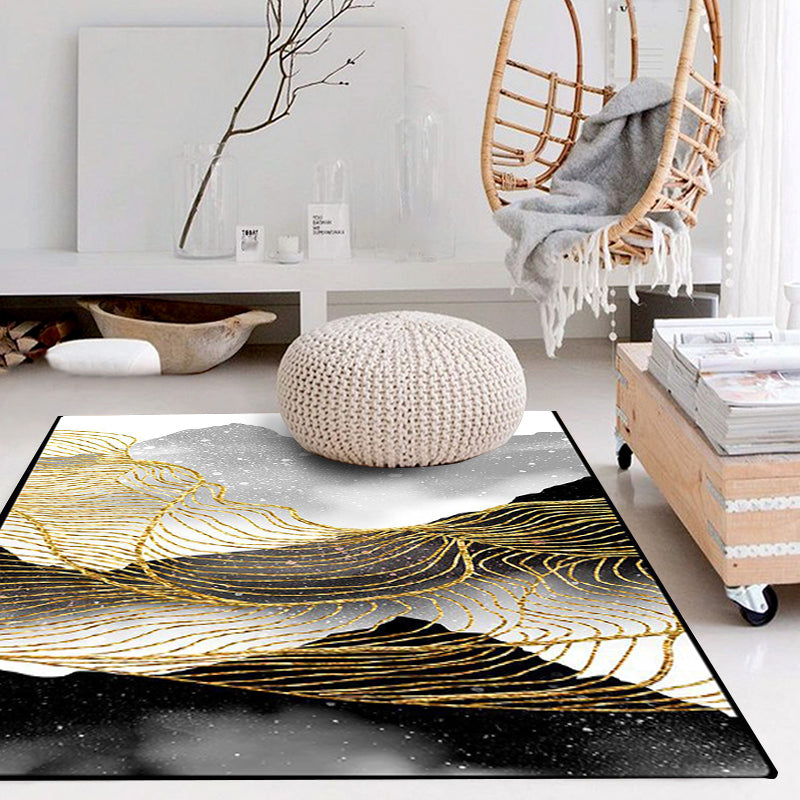 Nordic Modern Rug in Black and White Abstract Ink Painting Line Pattern Rug Polyester Washable Rug for Home Decor | Bowlift
