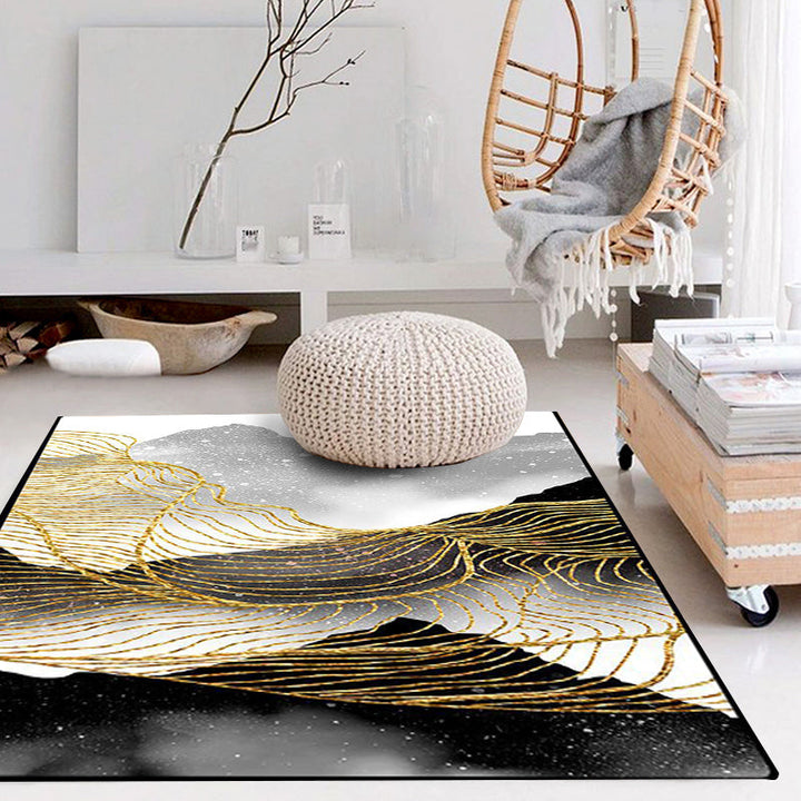 Nordic Modern Rug in Black and White Abstract Ink Painting Line Pattern Rug Polyester Washable Rug for Home Decor | Bowlift