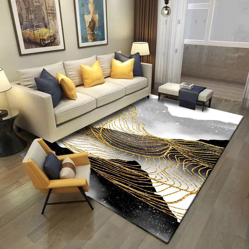 Nordic Modern Rug in Black and White Abstract Ink Painting Line Pattern Rug Polyester Washable Rug for Home Decor | Bowlift