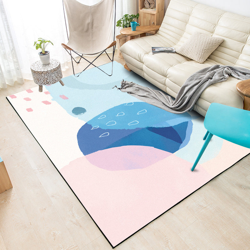 BowLift | Blue and Pink Bedroom Rug Novelty Color Block Watercolor Painting Pattern Area Rug Polyester Washable Carpet