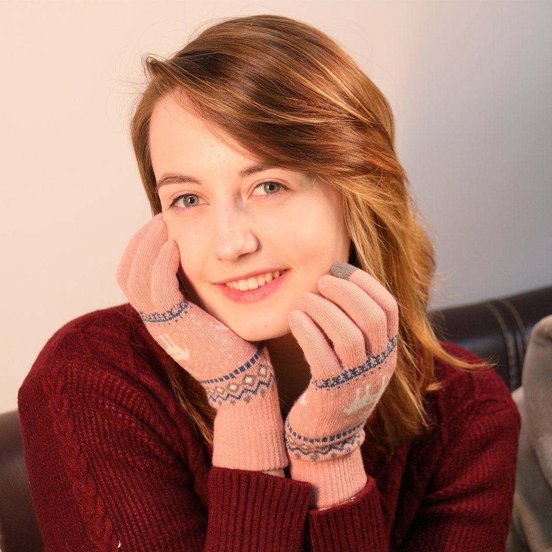 BowLift | Elk Snowflake Printed Knitted Touchscreen Glove