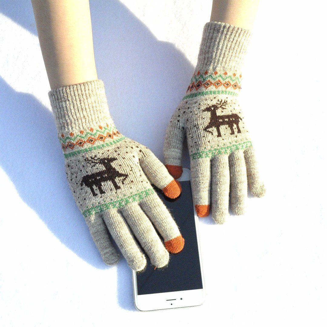 BowLift | Elk Snowflake Printed Knitted Touchscreen Glove