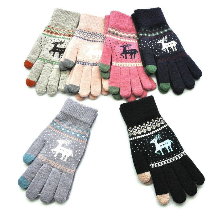 BowLift | Elk Snowflake Printed Knitted Touchscreen Glove