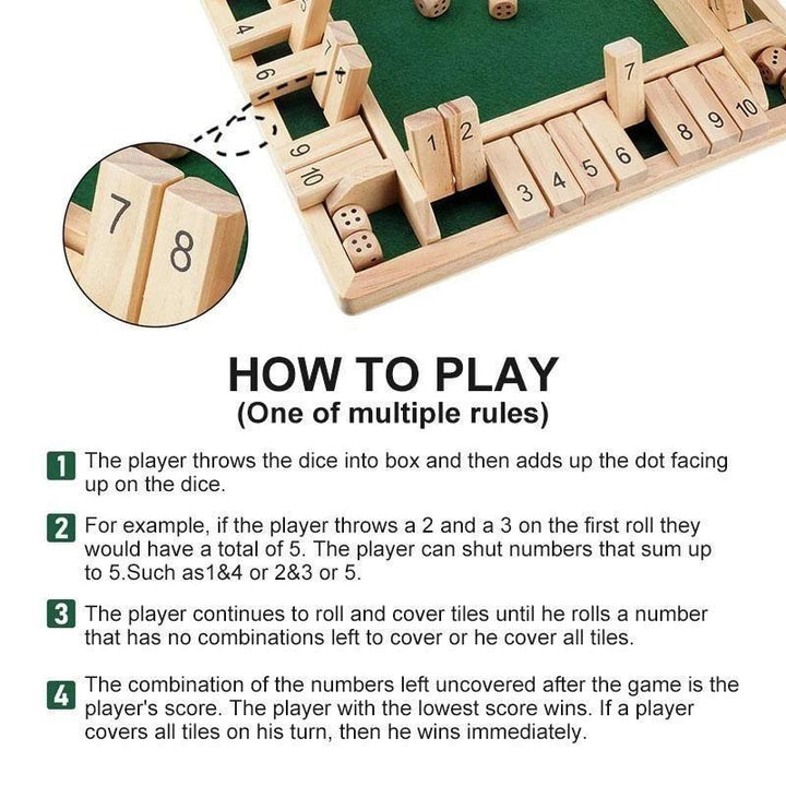 BowLift | 4-Player Shut The Box Wooden Table Dice Game