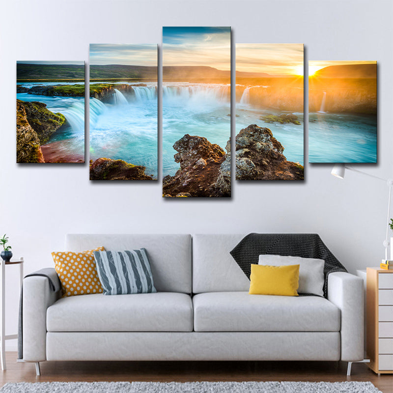 BowLift | Great Island Cascades Canvas Art Home Interior Sunset Landscape Wall Decor in Blue