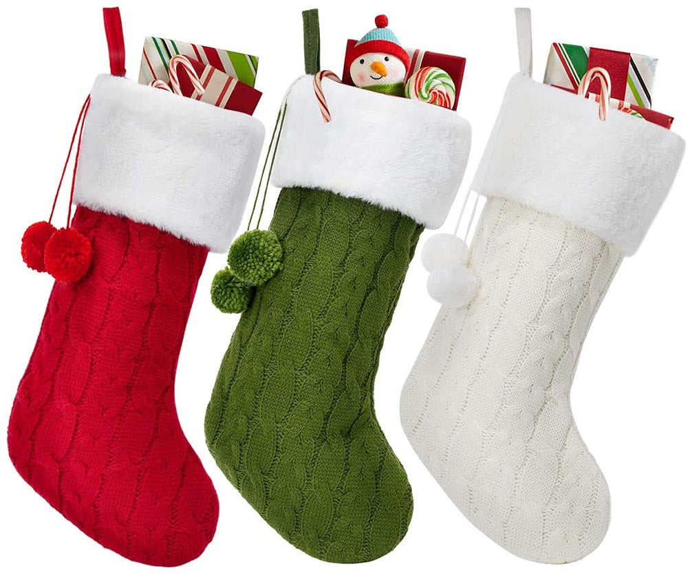 BowLift | Christmas decorations knitted wool thick white stocking