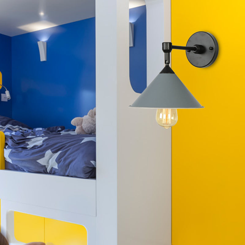 BowLift | Black/Gray Conical Wall Light Industrial Stylish Metallic 1 Head Bathroom Wall Lamp