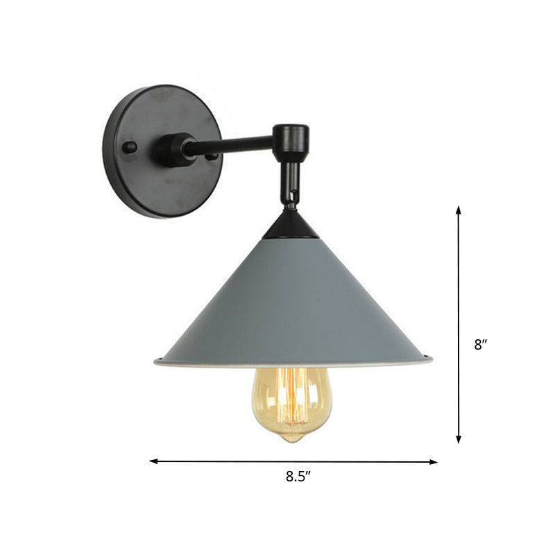 BowLift | Black/Gray Conical Wall Light Industrial Stylish Metallic 1 Head Bathroom Wall Lamp
